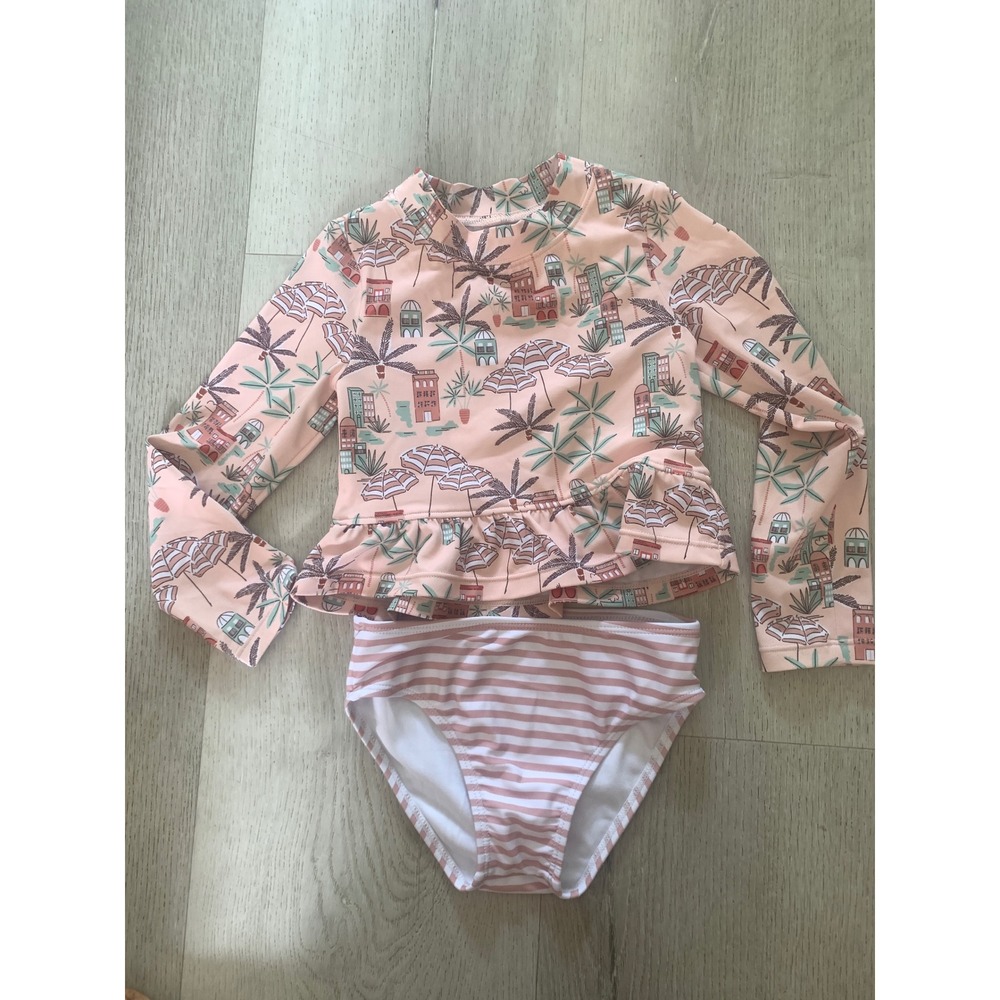 Janie and Jack Kids Peach Pink Mediterranean Print Rash Guard Swimsuit Set 3